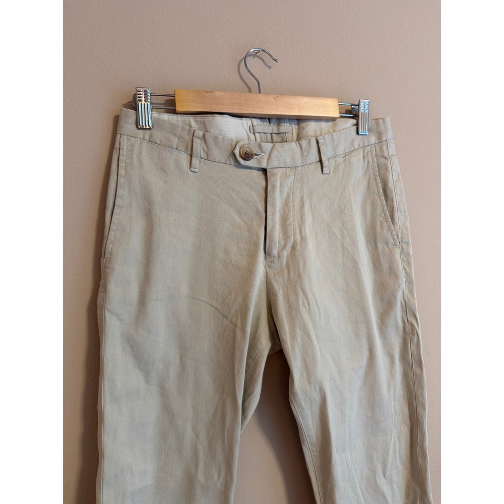 Proper Cloth Beige Stretch Linen Blend Chino Pants Tessuti di Sondrio 31.5x29.5 - Picture 2 of 7